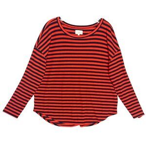 Lou & Grey Striped Long Sleeve Top Red Navy Blue Stretch Casual Tee Preppy